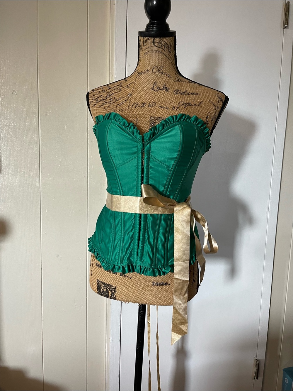 Victoria's Secret Emerald Green Bustier with Gold Sash